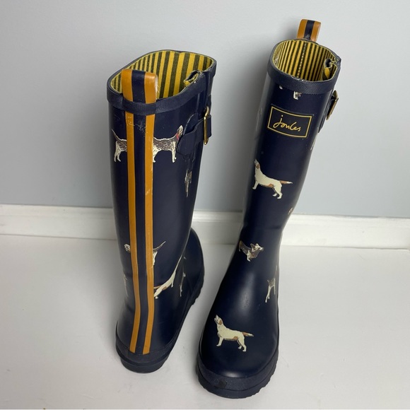 Joules tall welly Rain Boots Dogs corgi lab blue size 7 - Picture 2 of 11